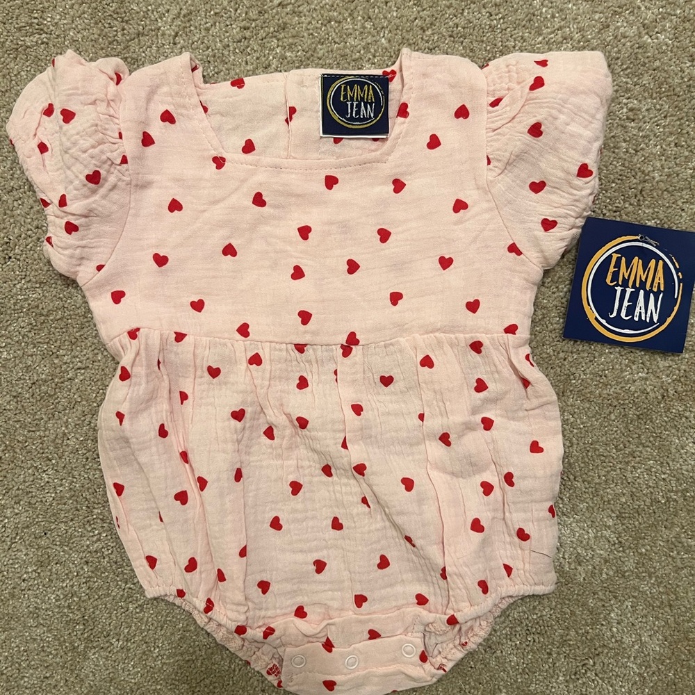 NWT Pink Heart Print Baby Romper/Bubble
